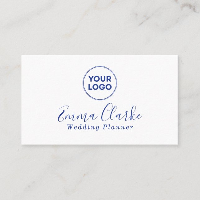 Minimalist White Blue Scan Code Business Card Visitkort (Framsida)