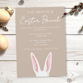 Minimalist White Bunny Ears Beige Easter Brunch Inbjudningar