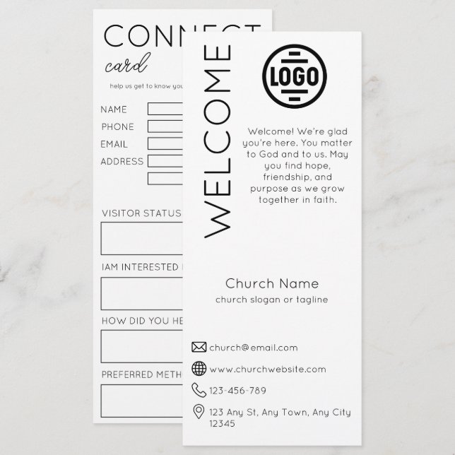 Minimalist White Church Connection Card Inbjudningar (Fram/baksida)