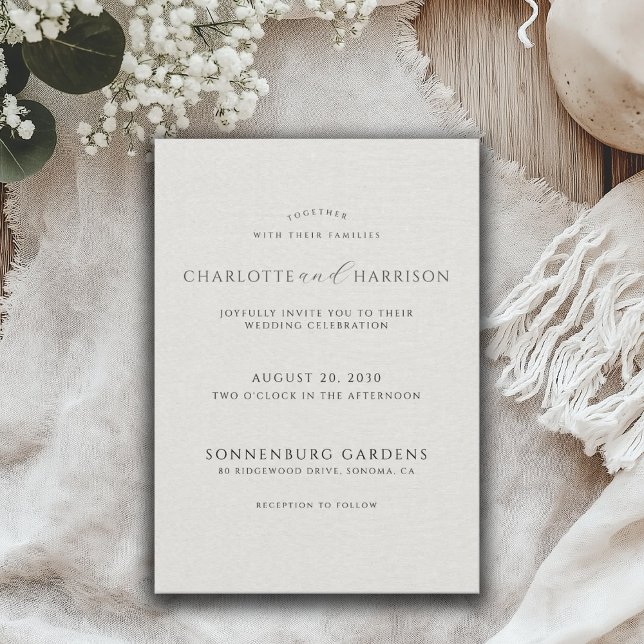 Minimalist White Faux Linen Wedding Invitation Inbjudningar (Skapare uppladdad)