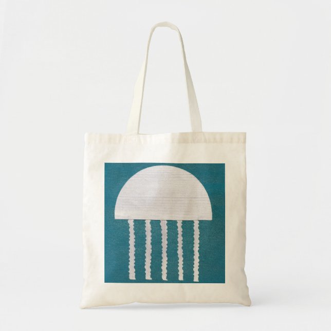 Minimalist White Jellyfish on Blue Tygkasse (Framsidan)