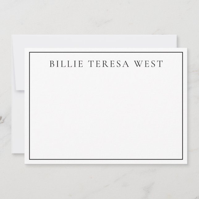 Minimalist White | Modern Simple Border Monogram Anteckningskort (Framsida)