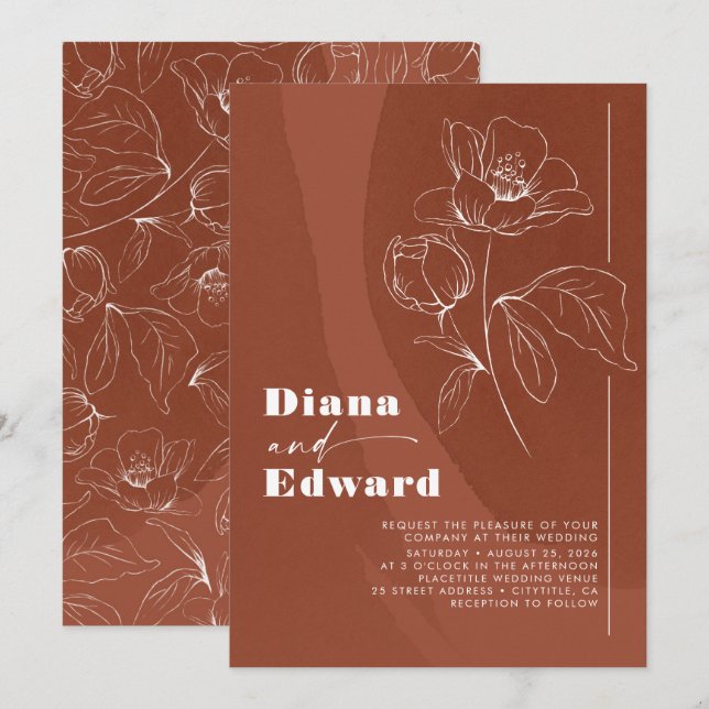 Minimalist White och Terracotta Boho Bröllop Inbjudningar (Fram/baksida)