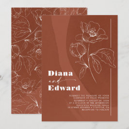 Minimalist White och Terracotta Boho Bröllop Inbjudningar