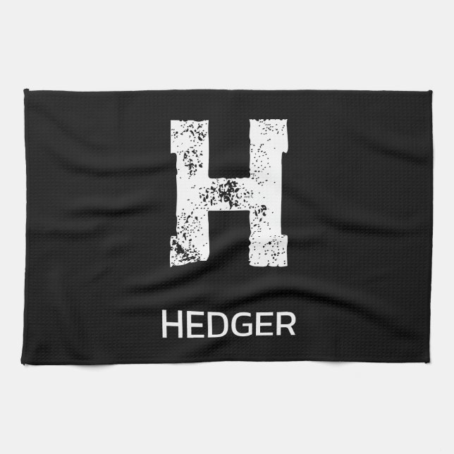 MINIMALIST WHITE ONE LETTER MONOGRAM NAME BLACK  KÖKSHANDDUK (Horisontell)