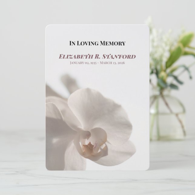 Minimalist White Orchid Memorial Program (Stående Fram)