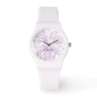 Minimalist White Silicone Purple Floral Artistic Armbandsur