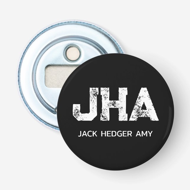 MINIMALIST WHITE THREE LETTER MONOGRAM NAME BLACK  FLASKÖPPNARE (Framsidan)