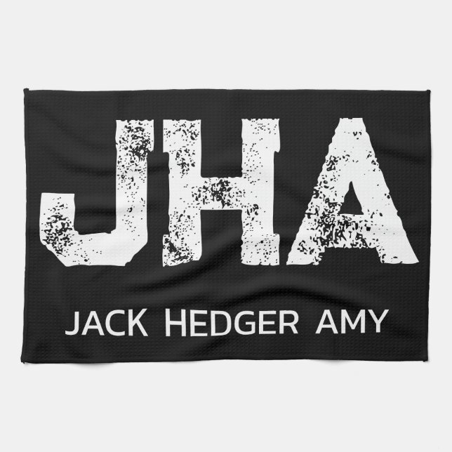 MINIMALIST WHITE THREE LETTER MONOGRAM NAME BLACK  KÖKSHANDDUK (Horisontell)