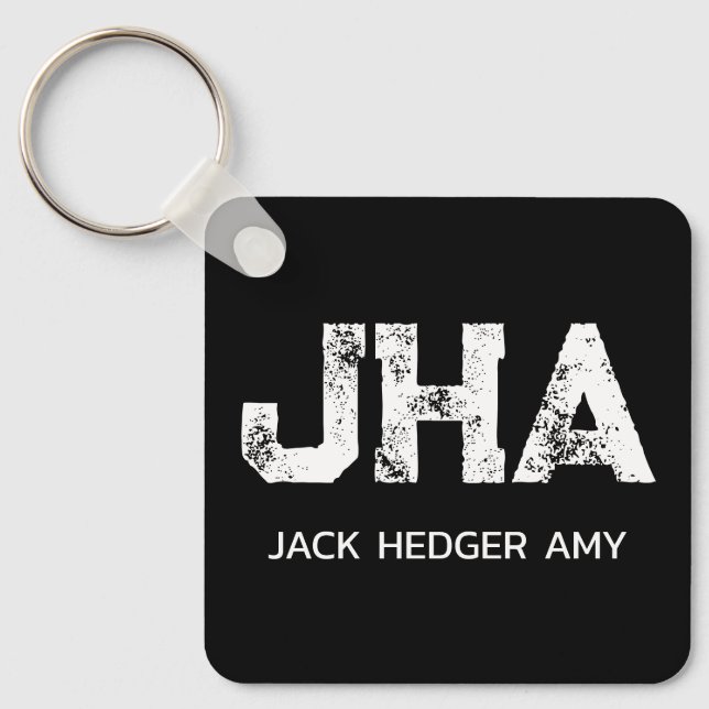 MINIMALIST WHITE THREE LETTER MONOGRAM NAME BLACK  NYCKELRING (Framsida)