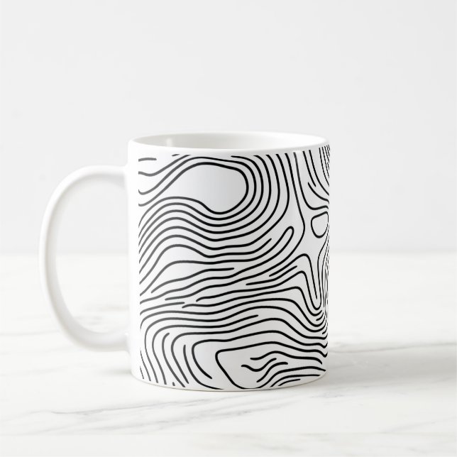 Minimalist White Topographic Line Art 🌍 Kaffemugg (Vänster)