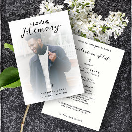 Minimalist White Transparent Overlay Photo Funeral Inbjudningar