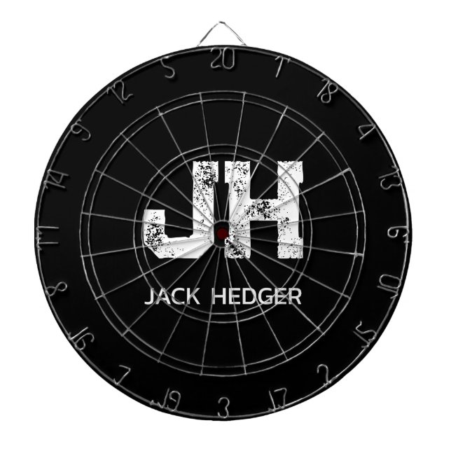 MINIMALIST WHITE TWO LETTER MONOGRAM NAME BLACK  DARTTAVLA (Framsidan)