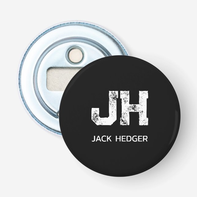 MINIMALIST WHITE TWO LETTER MONOGRAM NAME BLACK  FLASKÖPPNARE (Framsidan)