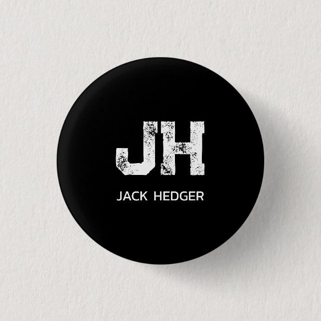 MINIMALIST WHITE TWO LETTER MONOGRAM NAME BLACK KNAPP (Framsida)