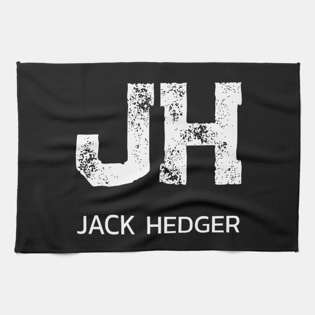 MINIMALIST WHITE TWO LETTER MONOGRAM NAME BLACK  KÖKSHANDDUK (Horisontell)