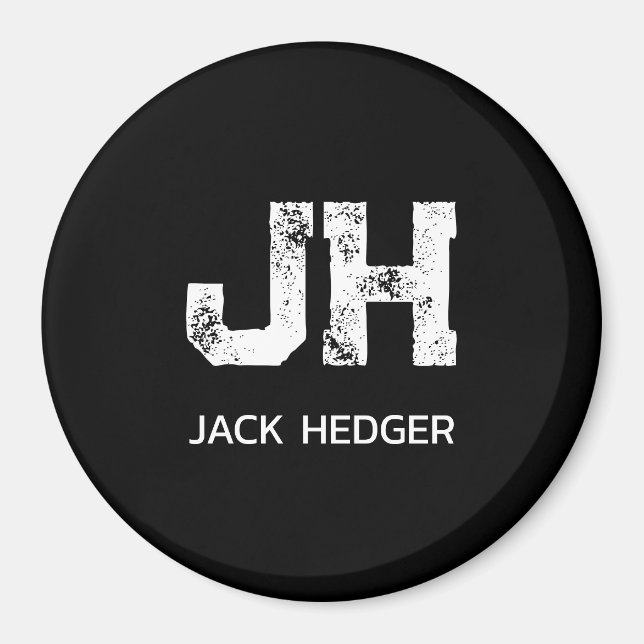 MINIMALIST WHITE TWO LETTER MONOGRAM NAME BLACK MAGNET (Framsidan)