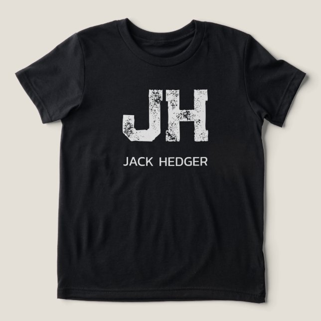 MINIMALIST WHITE TWO LETTER MONOGRAM NAME BLACK T SHIRT (Design Framsida)