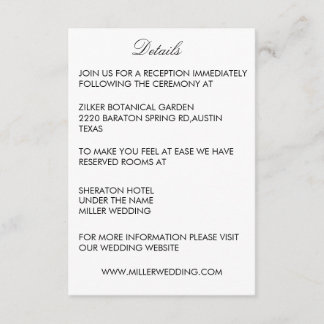 Minimalist White Wedding Details Enclosure Card Tilläggskort