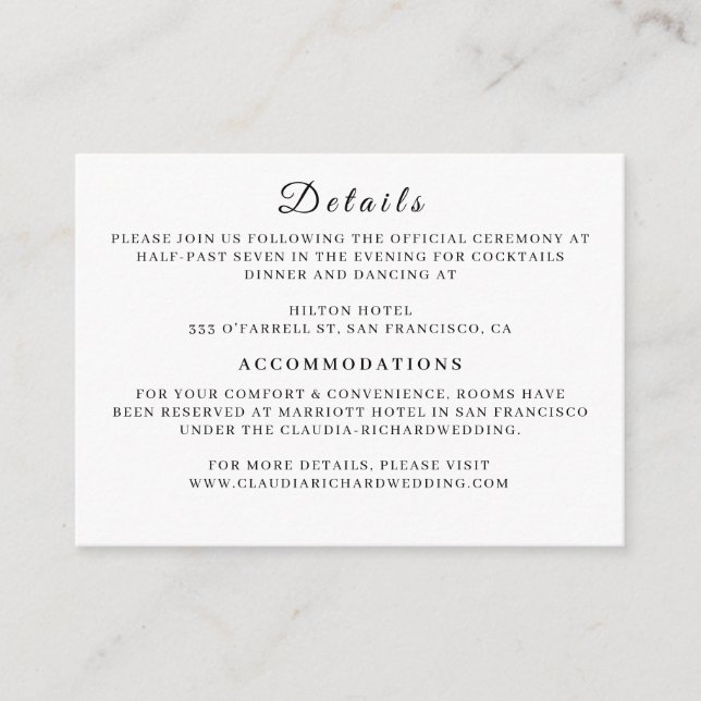 Minimalist White Wedding Enclosure Card | Earthy  Tilläggskort (Framsida)