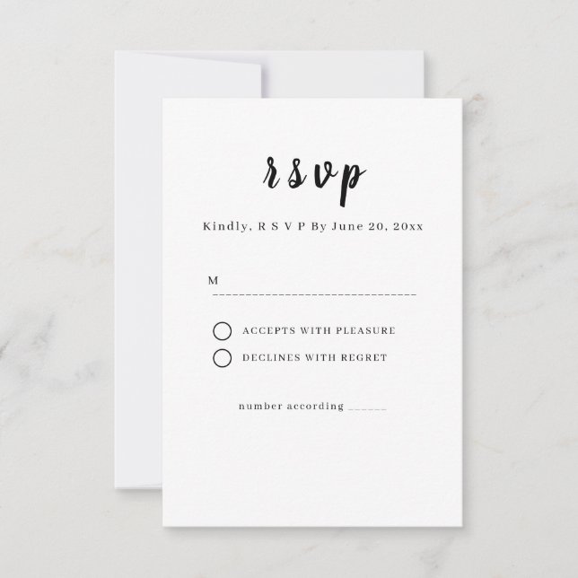 Minimalist White Wedding RSVP Card OSA Kort (Framsida)