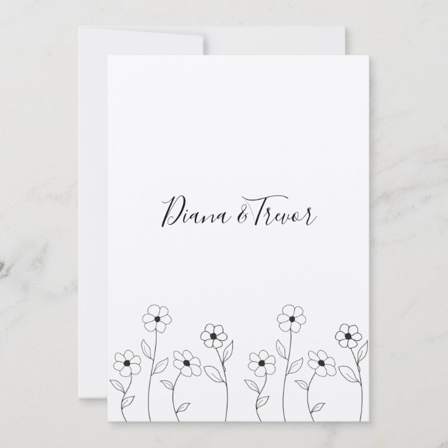 Minimalist Wild Flowers Wedding Monogram Design Inbjudningar (Framsida)