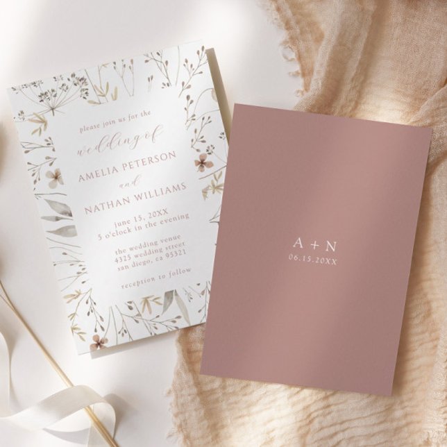 Minimalist Wildblomma Botanical Bröllop Inbjudningar (Skapare uppladdad)