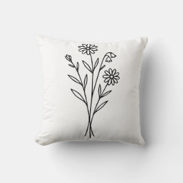 Minimalist Wildflower Botanical Bouquet Line Art Kudde