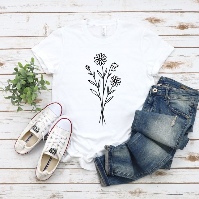 Minimalist Wildflower Botanical Bouquet Line Art T Shirt (Skapare uppladdad)