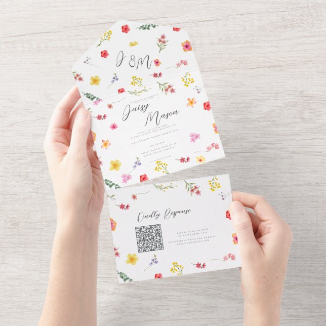 Minimalist Wildflower Botanical wedding QR (Tearaway)