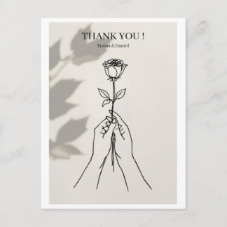 Minimalist Wildflower Line Art Wedding Thank You P Vykort