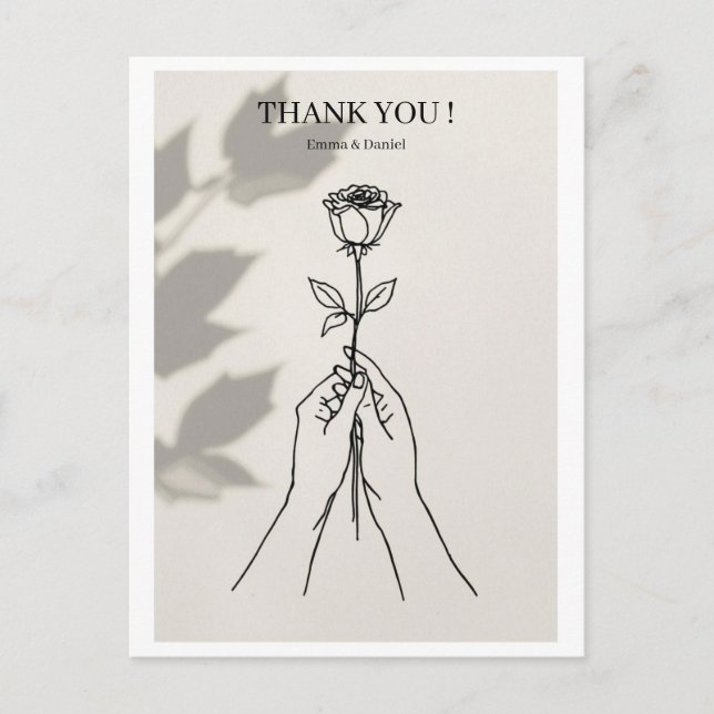 Minimalist Wildflower Line Art Wedding Thank You P Vykort (Framsida)