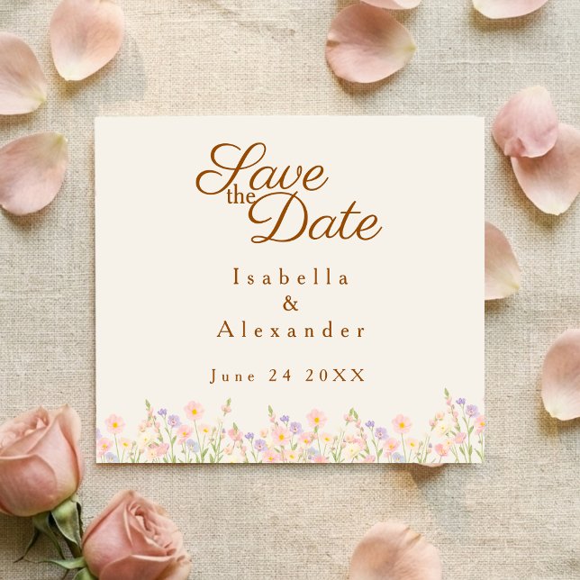 Minimalist Wildflower Pastel Spring Save the Date  Meddelande Vykort (Skapare uppladdad)