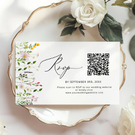 Minimalist Wildflower QR code wedding RSVP Tilläggskort