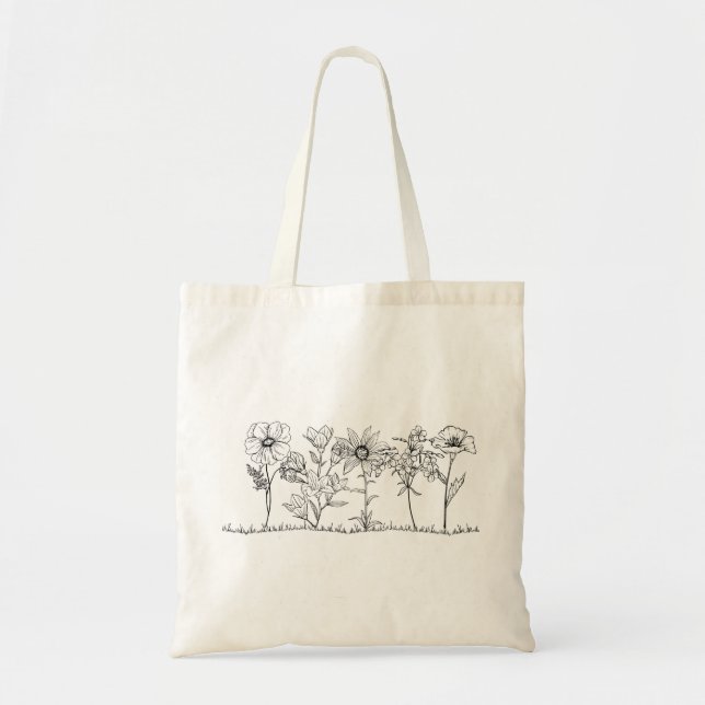 Minimalist Wildflower Tote Bag  Tygkasse (Framsidan)