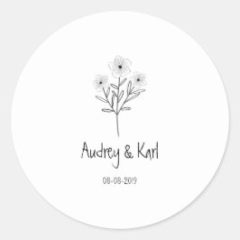 Minimalist Wildflowers Wedding Monogram Design Runt Klistermärke