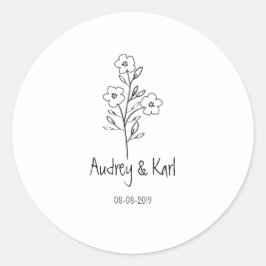 Minimalist Wildflowers Wedding Monogram Design Runt Klistermärke