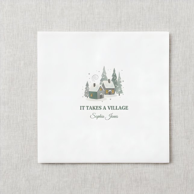 Minimalist Winter "It Takes a Village" baby shower Pappersservett (Skapare uppladdad)