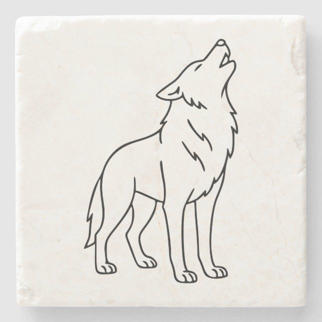 Minimalist Wolf Line Art – Howling Wildlife  Stenunderlägg (Framsidan)