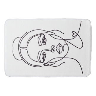 Minimalist Woman Face Line Art Bath Mat Badrumsmatta
