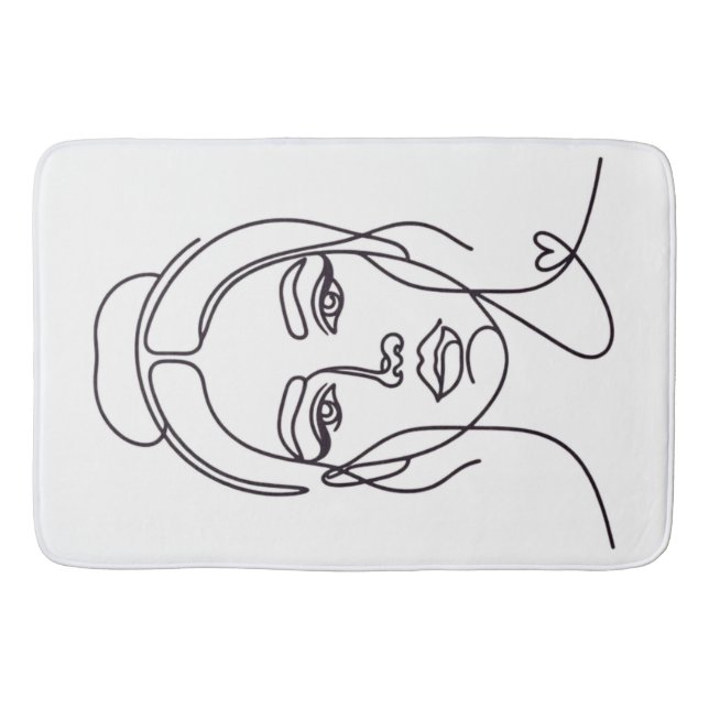 Minimalist Woman Face Line Art Bath Mat Badrumsmatta (Framsidan)