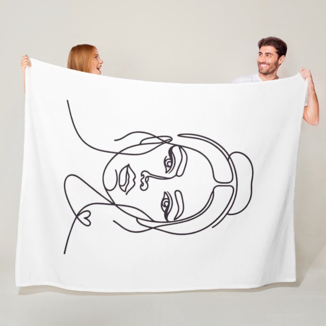 Minimalist Woman Face Line Art Fleece Blanket (På plats)
