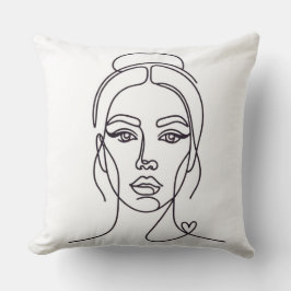Minimalist Woman Face Line Art Throw Pillow Kudde
