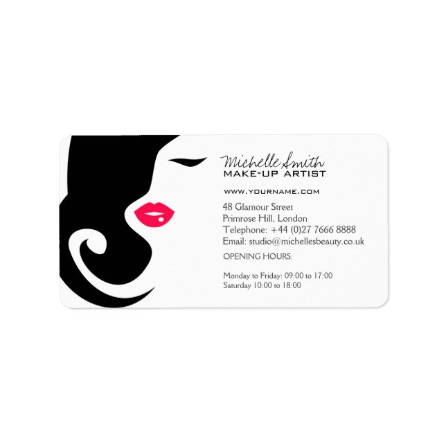 Minimalist Woman Silhouette Black Beauty Salon Adressetikett (Framsidan)