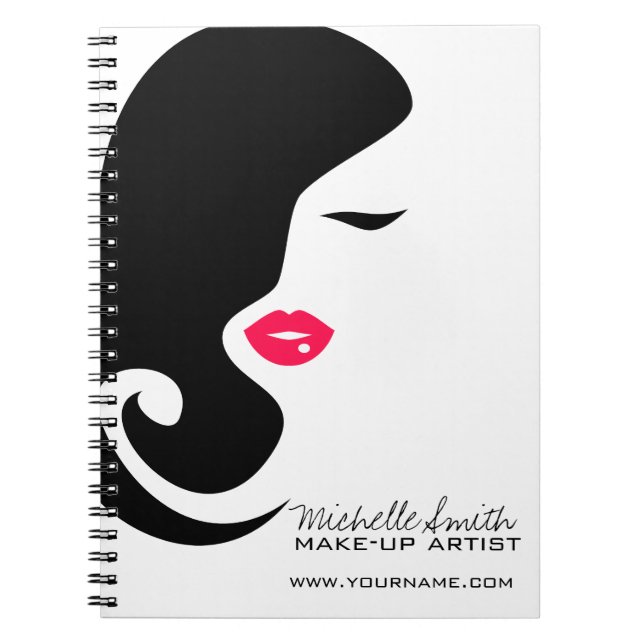 Minimalist Woman Silhouette Black Beauty Salon Anteckningsbok Med Spiral (Framsidan)