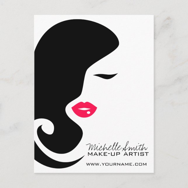 Minimalist Woman Silhouette Black Beauty Salon Vykort (Framsida)