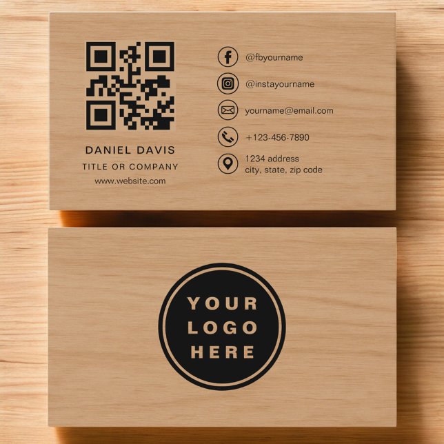 Minimalist Wood Professional Company Logo QR Code  Visitkort (Skapare uppladdad)