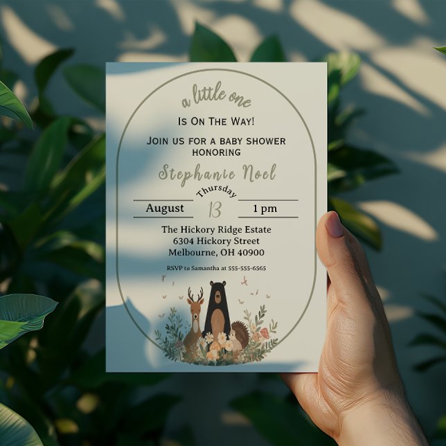 Minimalist Woodland Theme Baby Shower Invitation Inbjudningar (A sweet and simple way to celebrate a new little love. This minimalist woodland baby shower invitati)