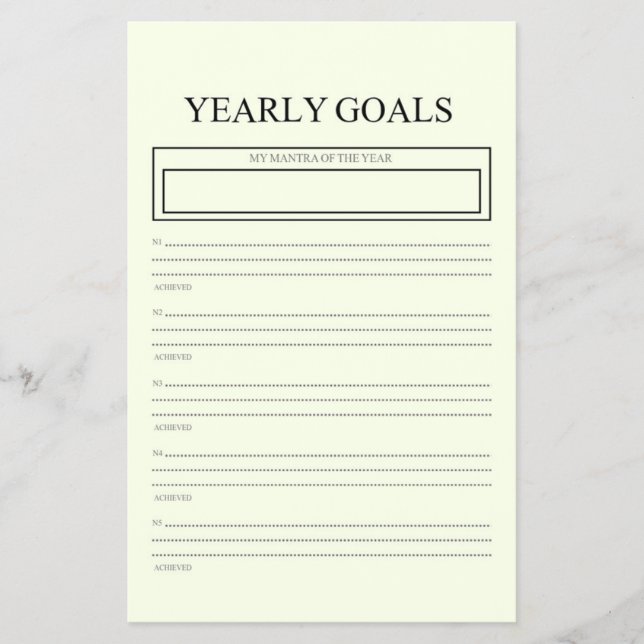 Minimalist Yearly Goals Tracker Annual Planner  Flygblad (Framsidan)