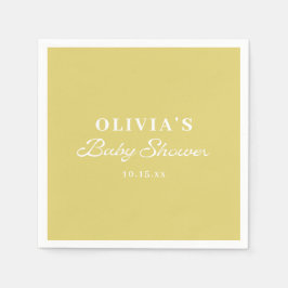 Minimalist Yellow Retro Script Baby Shower Custom Pappersservett